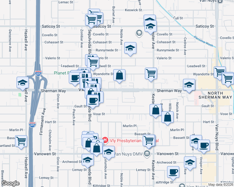 map of restaurants, bars, coffee shops, grocery stores, and more near in Los Angeles