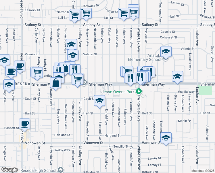 map of restaurants, bars, coffee shops, grocery stores, and more near in Los Angeles