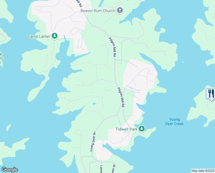 map of restaurants, bars, coffee shops, grocery stores, and more near 5130 Forest Hills Court in Cumming