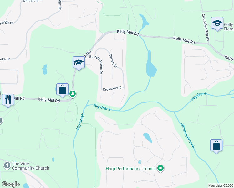 map of restaurants, bars, coffee shops, grocery stores, and more near 2125 Midway Drive in Cumming