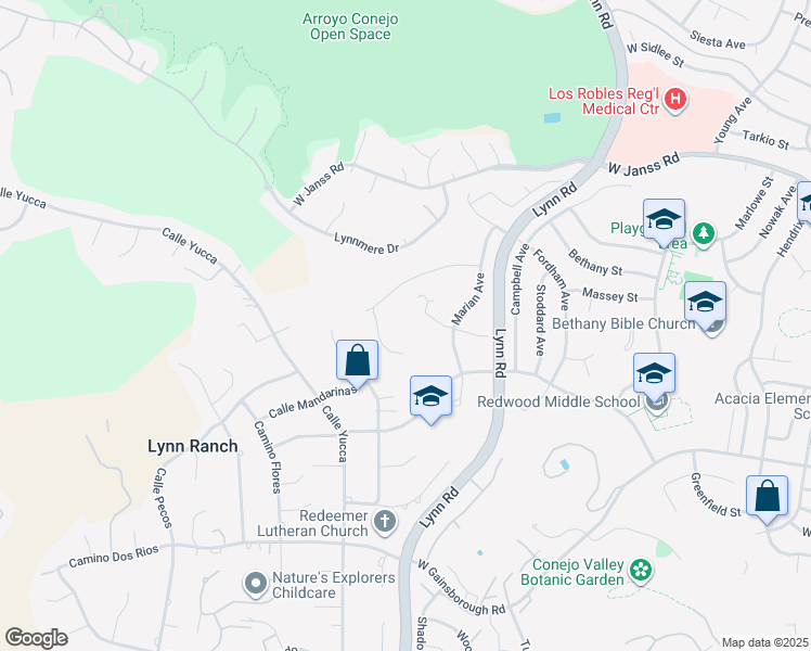 map of restaurants, bars, coffee shops, grocery stores, and more near 674 Lautrec Court in Thousand Oaks