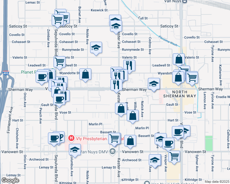 map of restaurants, bars, coffee shops, grocery stores, and more near in Los Angeles