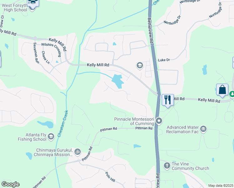 map of restaurants, bars, coffee shops, grocery stores, and more near 4825 Brighton Lake Drive in Cumming