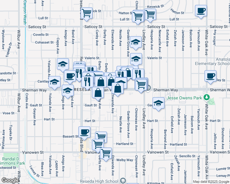 map of restaurants, bars, coffee shops, grocery stores, and more near in Los Angeles