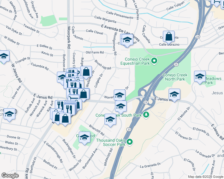 map of restaurants, bars, coffee shops, grocery stores, and more near 952 Pickwick Court in Thousand Oaks