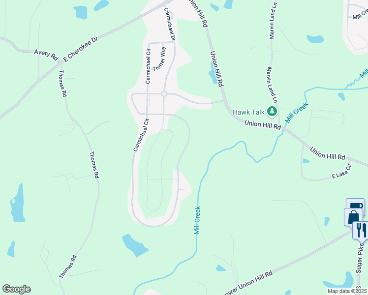 map of restaurants, bars, coffee shops, grocery stores, and more near 449 Carmichael Circle in Canton