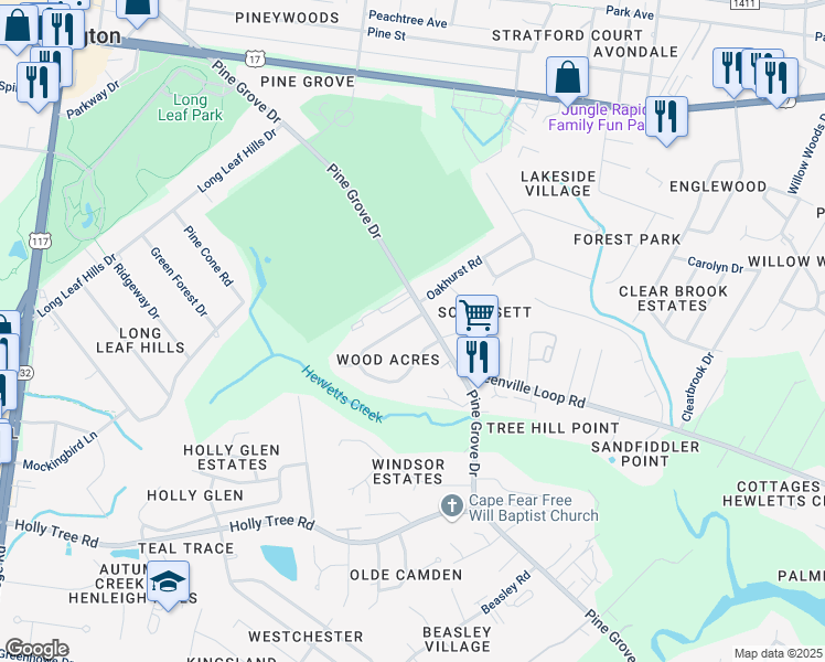 map of restaurants, bars, coffee shops, grocery stores, and more near 205 Brightwood Road in Wilmington