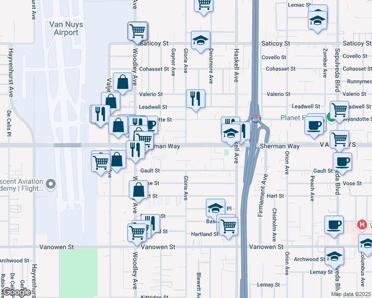 map of restaurants, bars, coffee shops, grocery stores, and more near in Los Angeles