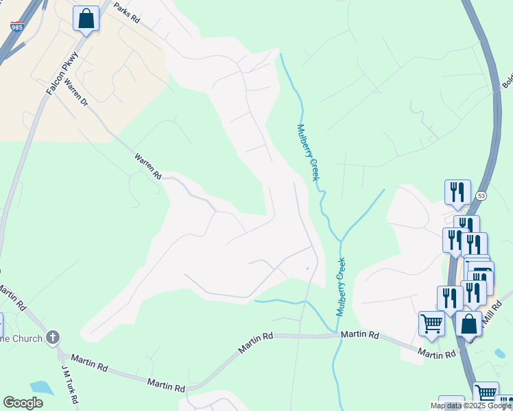 map of restaurants, bars, coffee shops, grocery stores, and more near 4118 Burgundy Way in Flowery Branch