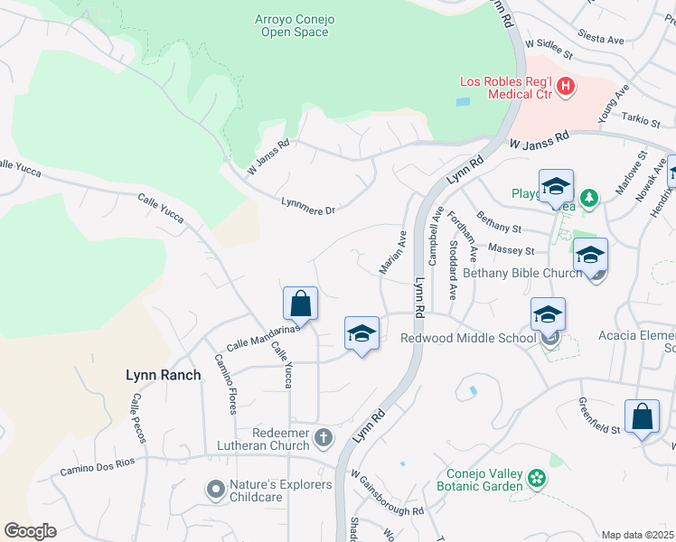 map of restaurants, bars, coffee shops, grocery stores, and more near 674 Lautrec Court in Thousand Oaks