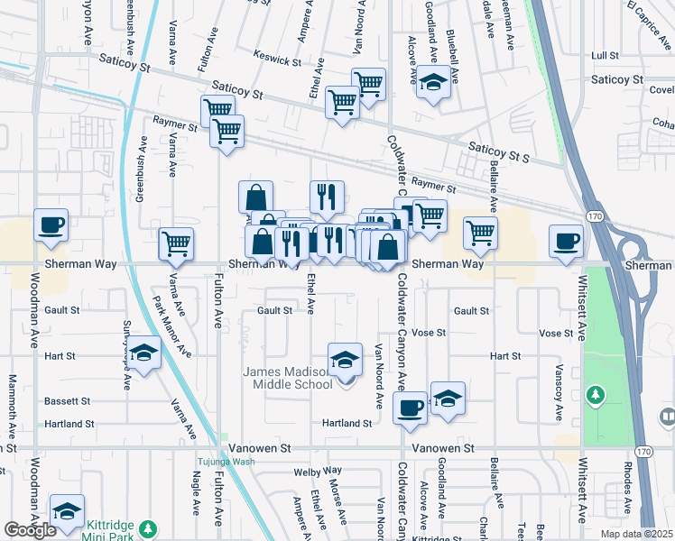 map of restaurants, bars, coffee shops, grocery stores, and more near in Los Angeles