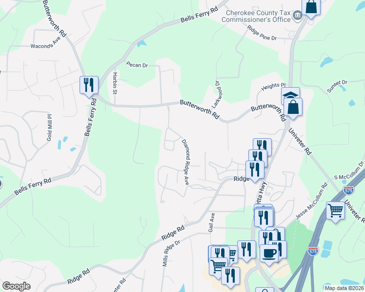 map of restaurants, bars, coffee shops, grocery stores, and more near 702 Capri Ridge in Canton