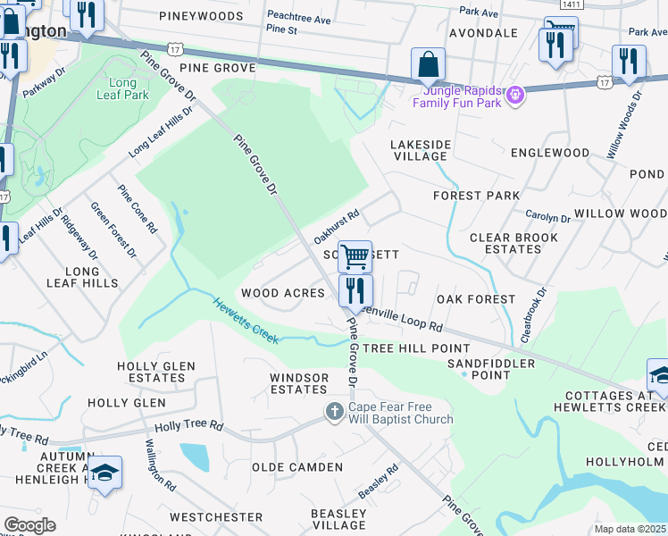 map of restaurants, bars, coffee shops, grocery stores, and more near 5105 Somersett Lane in Wilmington