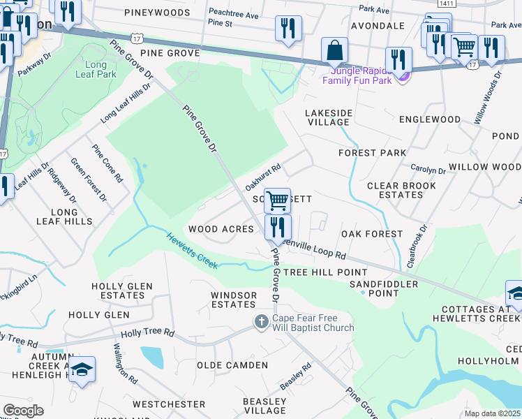 map of restaurants, bars, coffee shops, grocery stores, and more near 5105 Somersett Lane in Wilmington