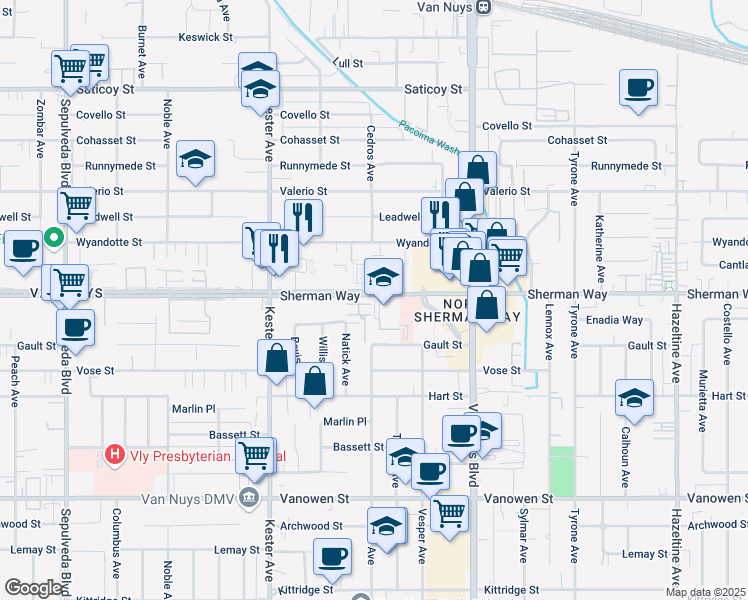 map of restaurants, bars, coffee shops, grocery stores, and more near in Los Angeles