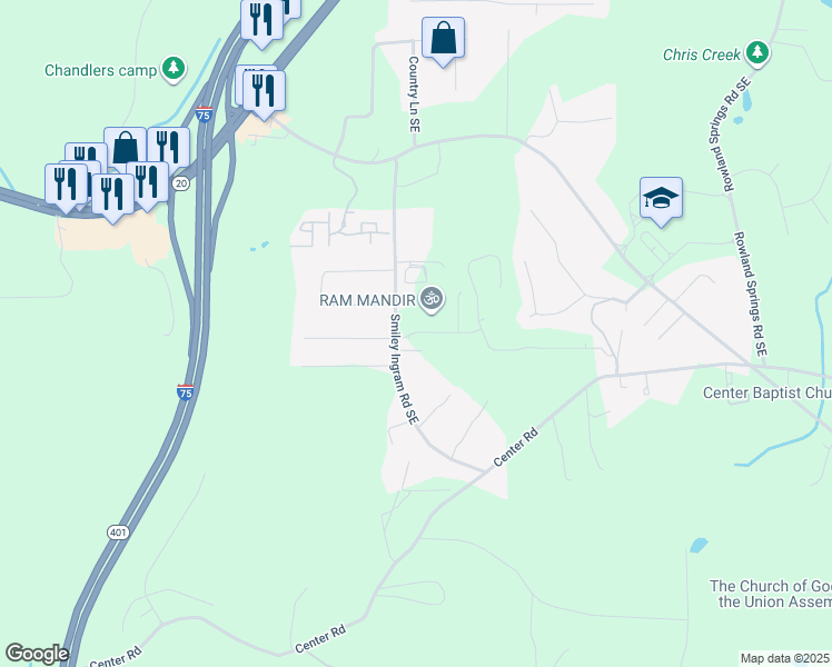 map of restaurants, bars, coffee shops, grocery stores, and more near 41 Smiley Ingram Rd SE in Cartersville