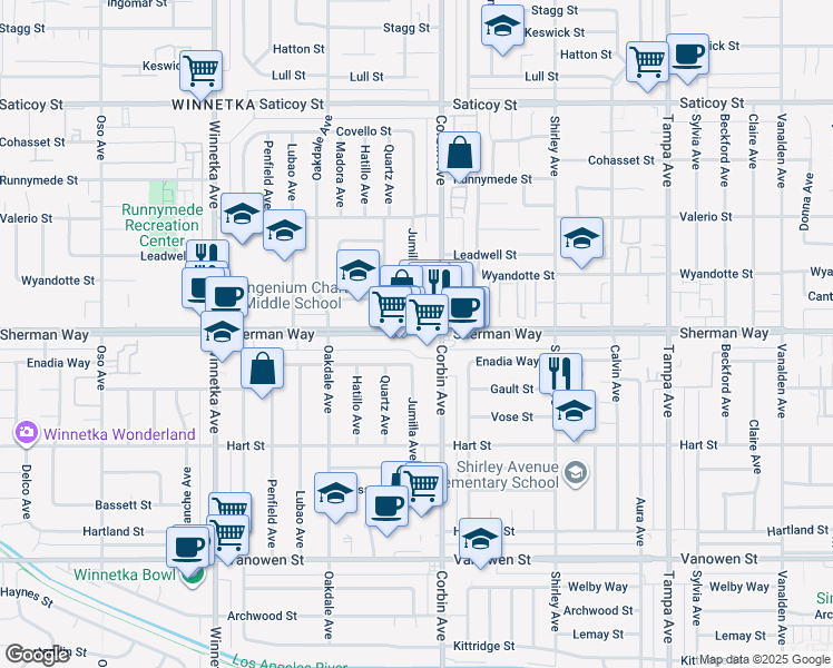 map of restaurants, bars, coffee shops, grocery stores, and more near in Los Angeles