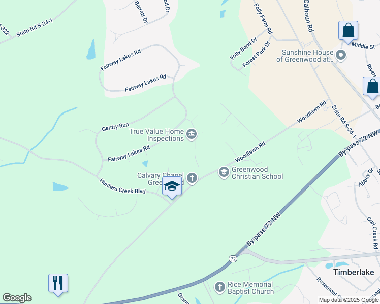 map of restaurants, bars, coffee shops, grocery stores, and more near 111 Divot Trail in Greenwood