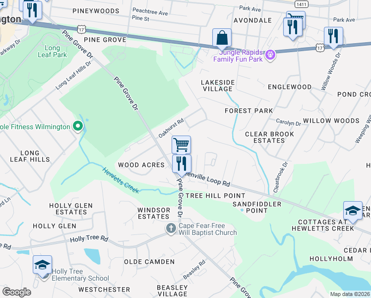 map of restaurants, bars, coffee shops, grocery stores, and more near 5131 Somersett Lane in Wilmington