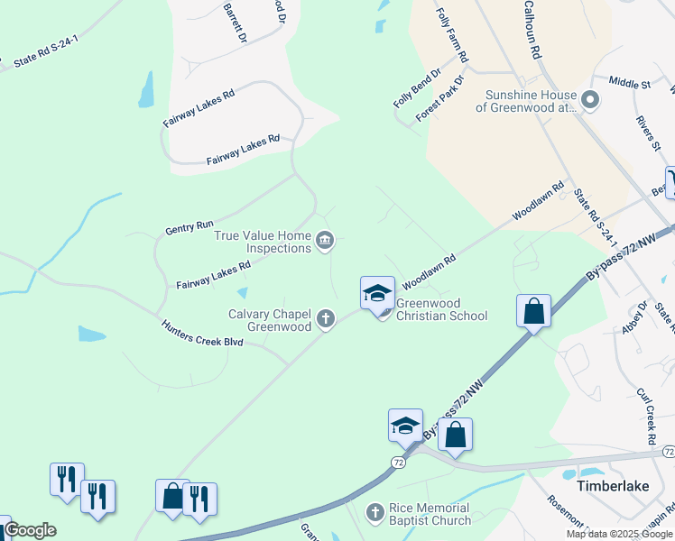 map of restaurants, bars, coffee shops, grocery stores, and more near 111 Divot Trail in Greenwood
