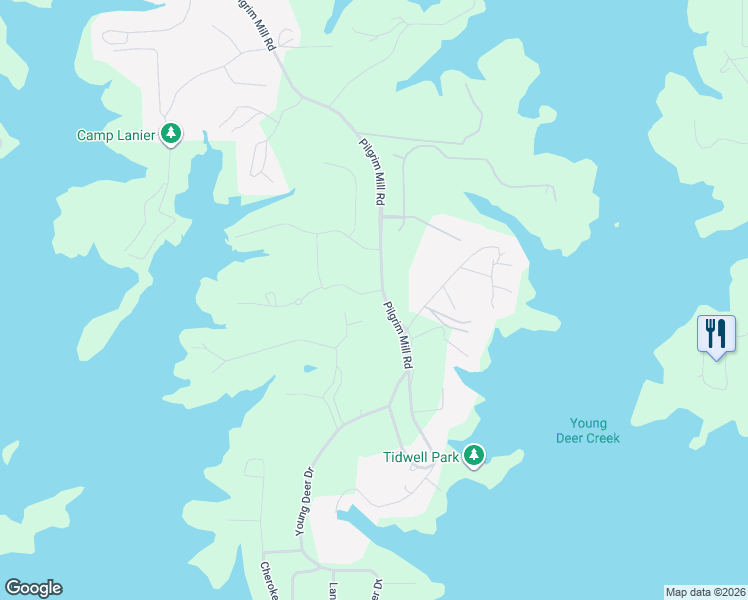 map of restaurants, bars, coffee shops, grocery stores, and more near 4350-4462 Pilgrim Mill Road in Cumming