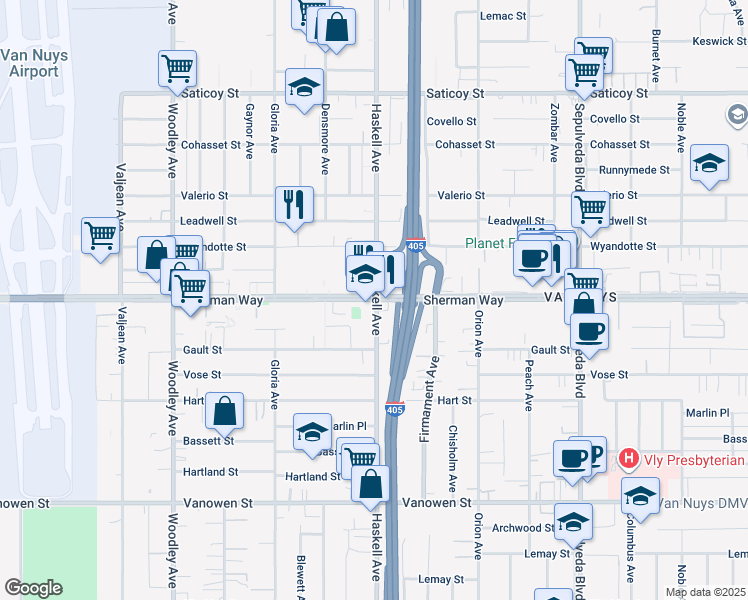 map of restaurants, bars, coffee shops, grocery stores, and more near in Los Angeles