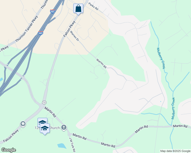 map of restaurants, bars, coffee shops, grocery stores, and more near 4108 Warren Road in Flowery Branch