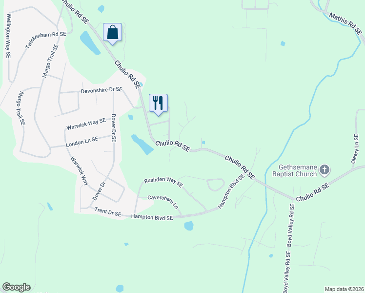 map of restaurants, bars, coffee shops, grocery stores, and more near 943 Chulio Road Southeast in Rome