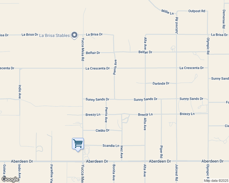 map of restaurants, bars, coffee shops, grocery stores, and more near 27151 Perris Avenue in Yucca Valley