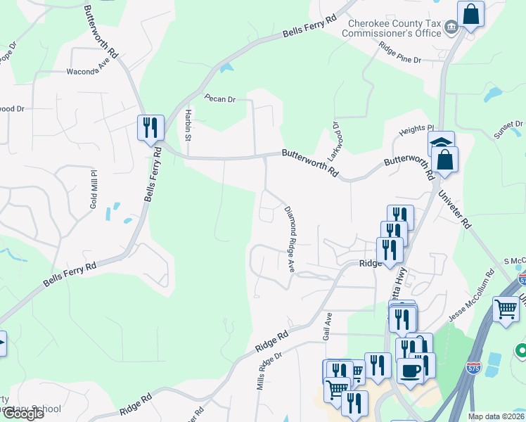 map of restaurants, bars, coffee shops, grocery stores, and more near 711 Capri Ridge in Canton