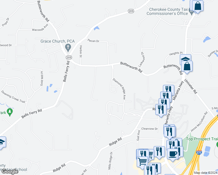map of restaurants, bars, coffee shops, grocery stores, and more near 816 Topaz Valley in Canton