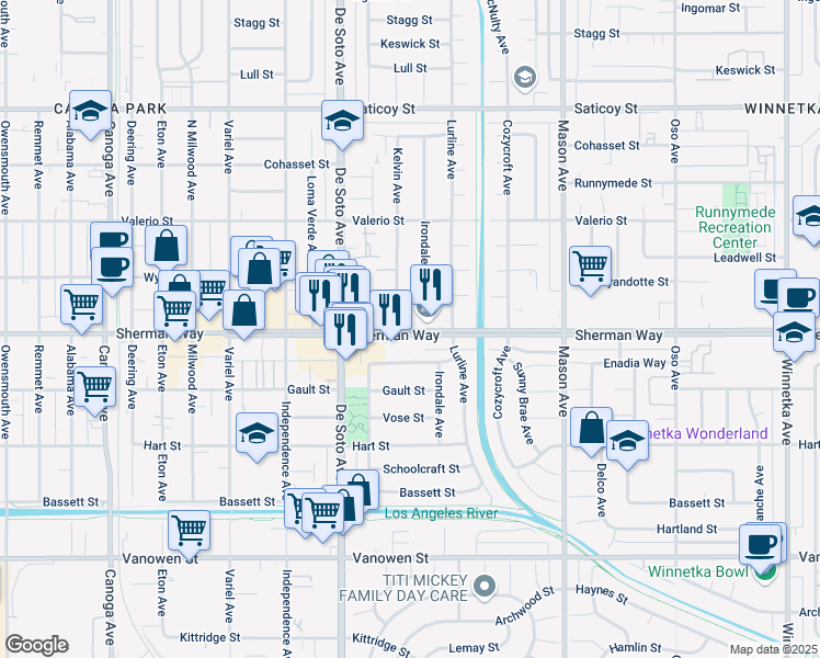 map of restaurants, bars, coffee shops, grocery stores, and more near 7230 Kelvin Avenue in Los Angeles