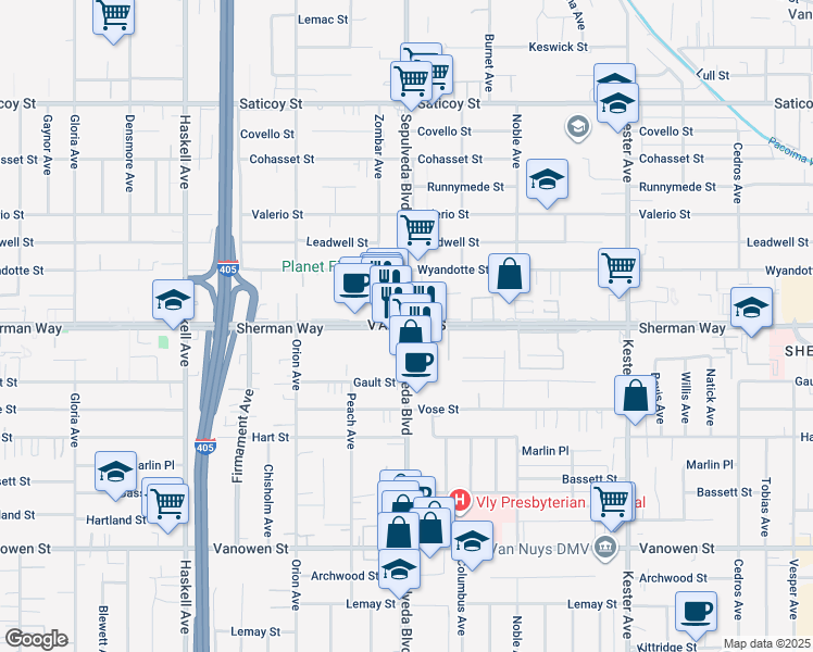 map of restaurants, bars, coffee shops, grocery stores, and more near in Los Angeles
