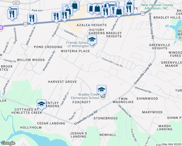map of restaurants, bars, coffee shops, grocery stores, and more near 5743 Ruxton Way in Wilmington