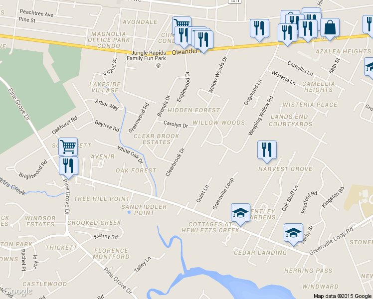 map of restaurants, bars, coffee shops, grocery stores, and more near 417 Clearbrook Drive in Wilmington