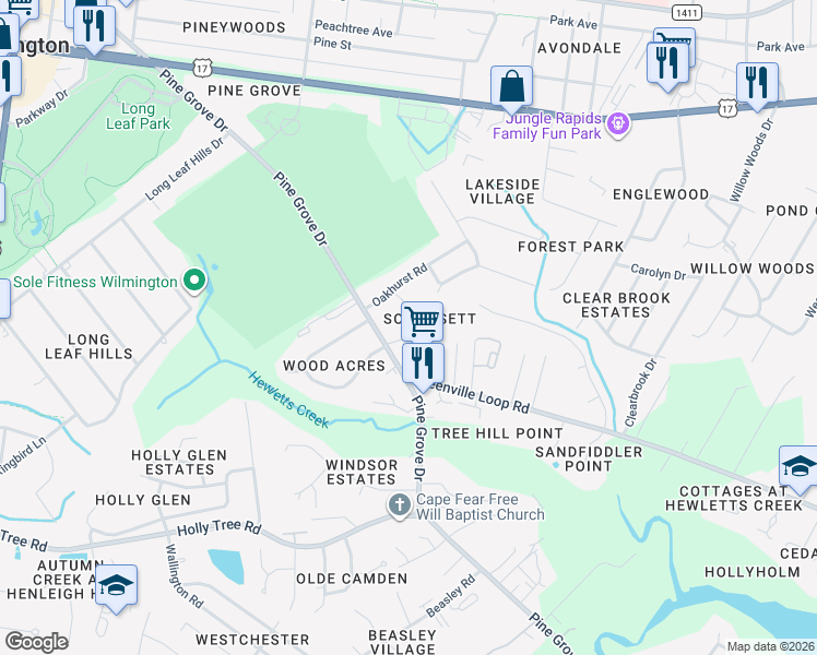 map of restaurants, bars, coffee shops, grocery stores, and more near 5131 Somersett Lane in Wilmington