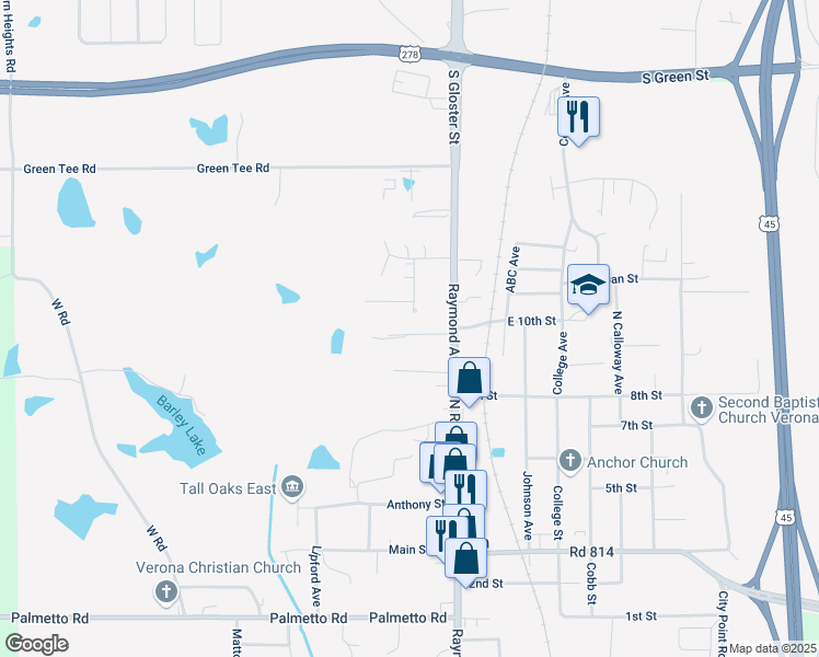 map of restaurants, bars, coffee shops, grocery stores, and more near 4913 M and K Drive in Verona