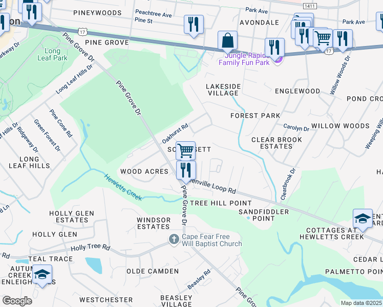 map of restaurants, bars, coffee shops, grocery stores, and more near 5140 Somerset Lane in Wilmington