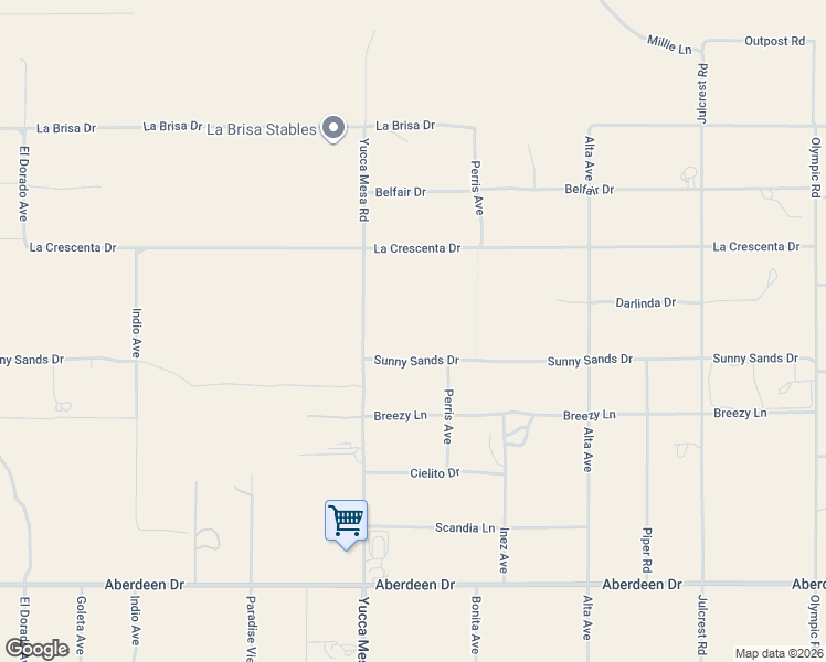 map of restaurants, bars, coffee shops, grocery stores, and more near 59384 Sunny Sands Drive in Yucca Valley