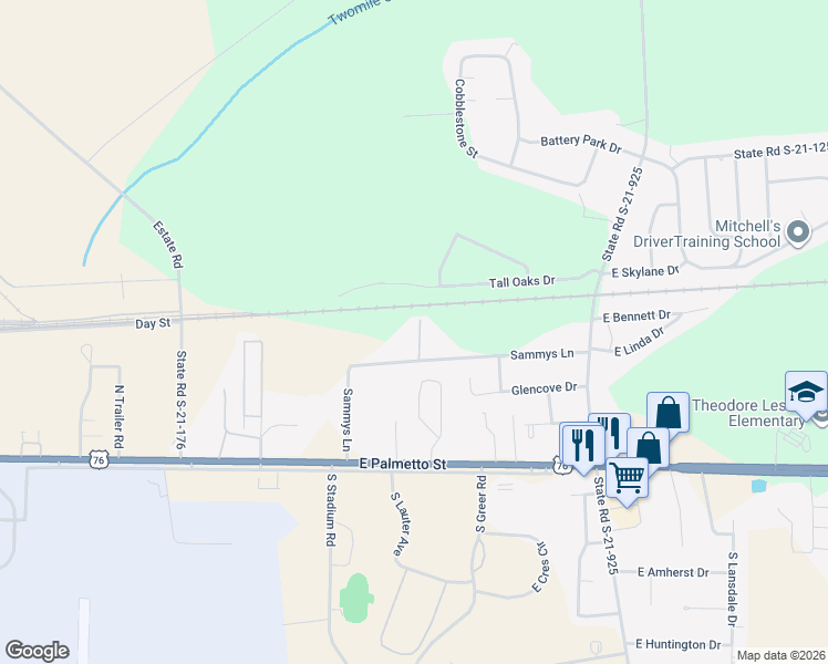 map of restaurants, bars, coffee shops, grocery stores, and more near 201-299 Hudson Drive in Florence
