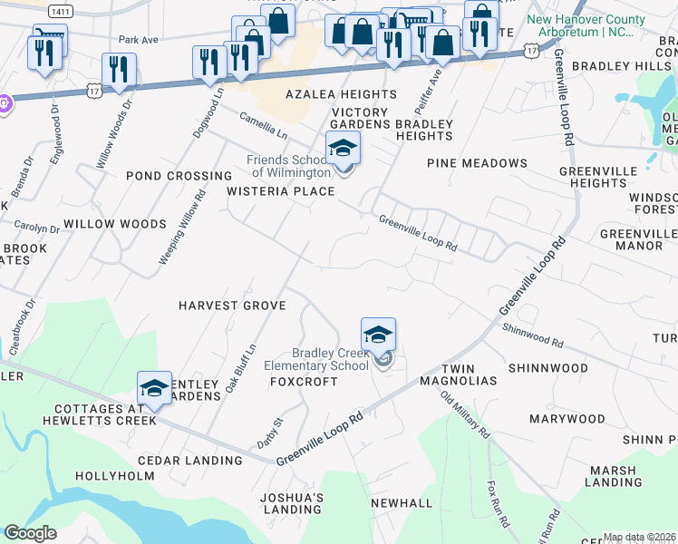 map of restaurants, bars, coffee shops, grocery stores, and more near 5743 Ruxton Way in Wilmington