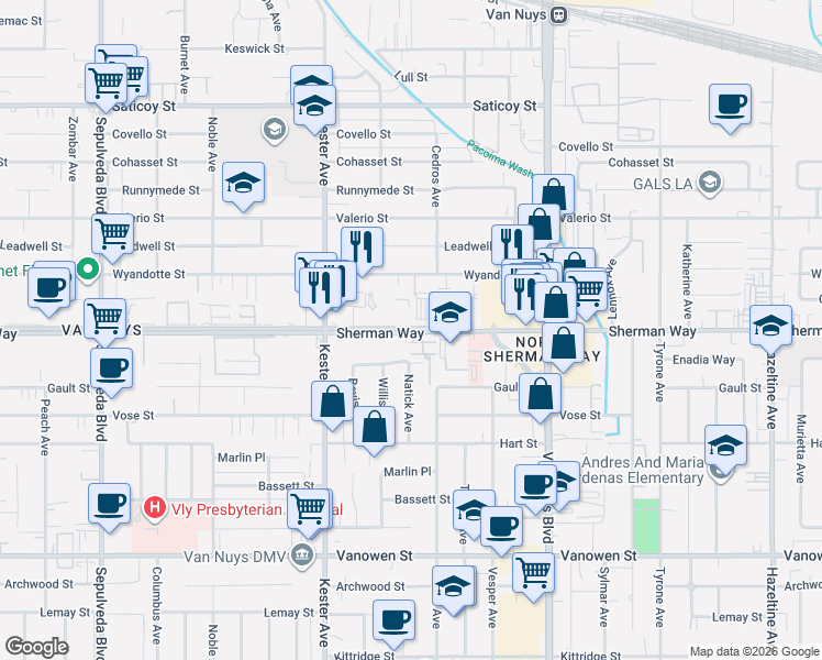 map of restaurants, bars, coffee shops, grocery stores, and more near in Los Angeles