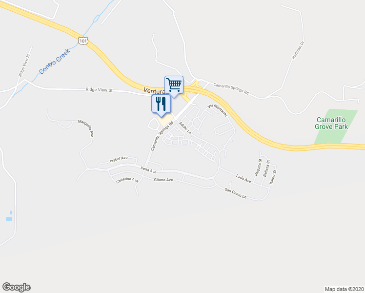 map of restaurants, bars, coffee shops, grocery stores, and more near 6072 Paseo Encantada in Camarillo