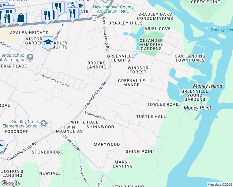 map of restaurants, bars, coffee shops, grocery stores, and more near 6231 Tortoise Ln in Wilmington
