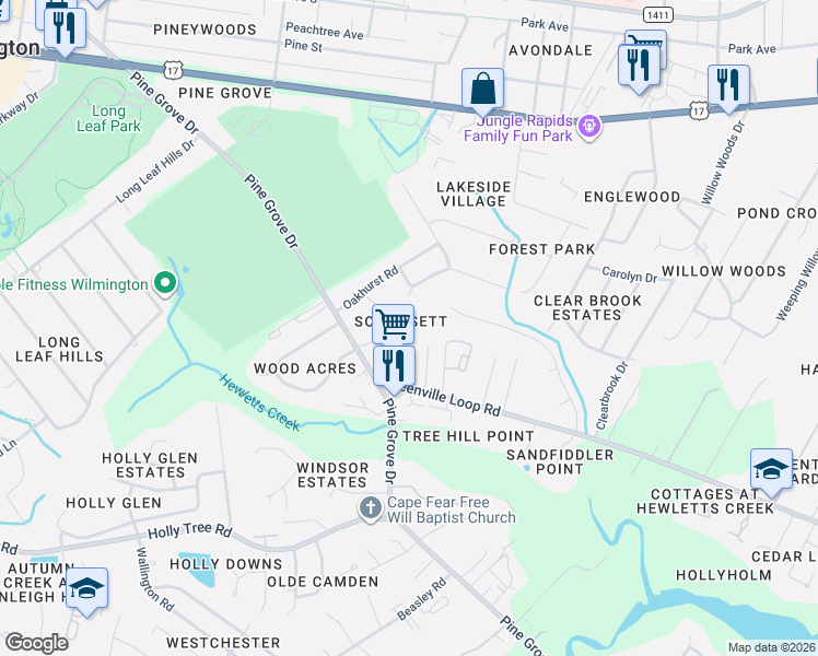 map of restaurants, bars, coffee shops, grocery stores, and more near 5160 Somerset Lane in Wilmington
