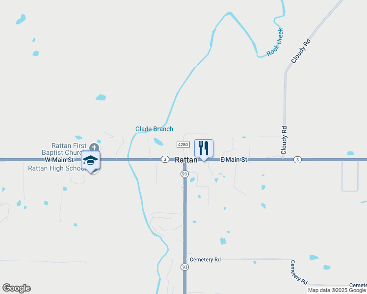 map of restaurants, bars, coffee shops, grocery stores, and more near Smith Road in Rattan