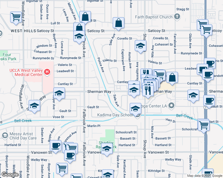 map of restaurants, bars, coffee shops, grocery stores, and more near 7221 Ponce Avenue in Los Angeles