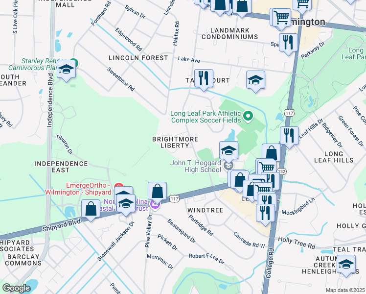 map of restaurants, bars, coffee shops, grocery stores, and more near 2320 South 41st Street in Wilmington