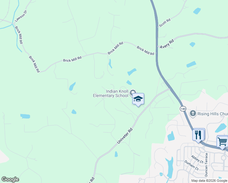 map of restaurants, bars, coffee shops, grocery stores, and more near 2250 Brick Mill Road in Canton