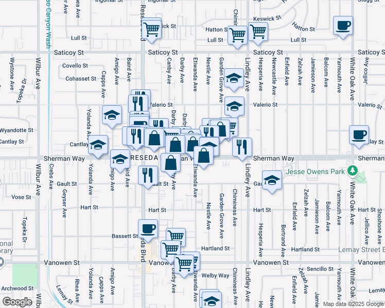map of restaurants, bars, coffee shops, grocery stores, and more near in Los Angeles